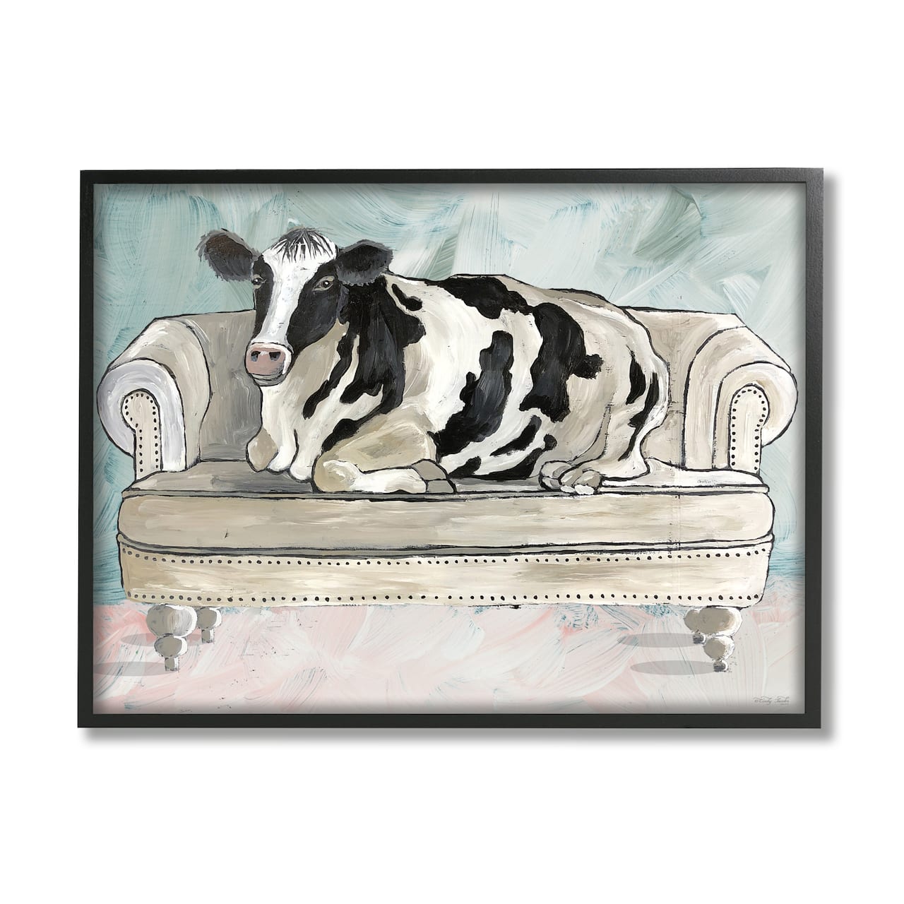 Stupell Industries Dairy Farm Cow Resting Glam Couch Green Grey Framed Wall Art